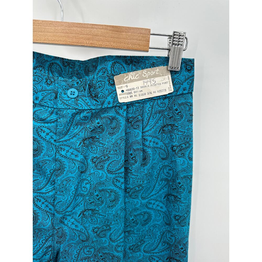 Chic Sport Pants Women 9 Vintage Deadstock High Waist Tapered Paisley Teal NWT - Picture 4 of 10